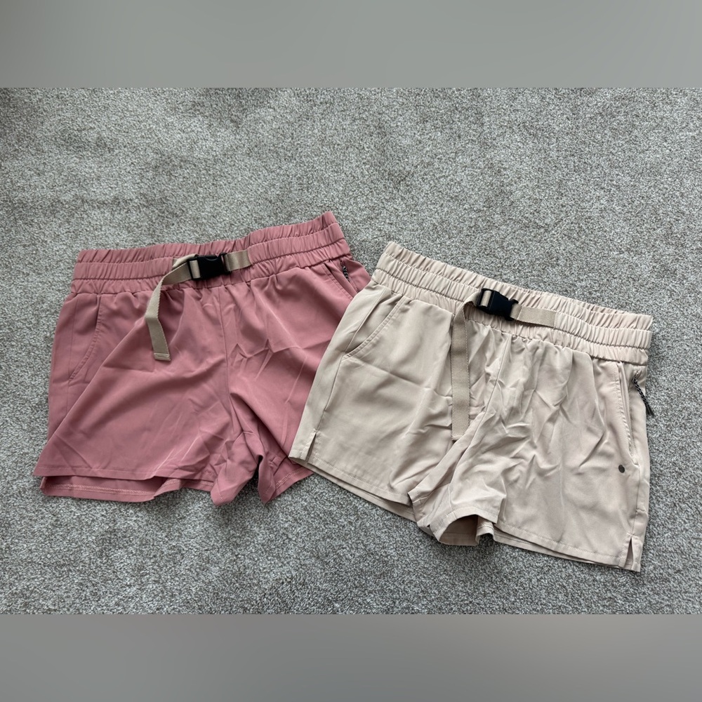 BUNDLE:BearPaw Outdoor Elastic-Waist Hiking Shorts in Dusty Rose and Light Beige